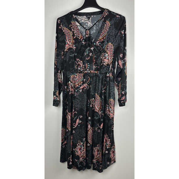 Torrid Midi Challis Skater Dress Black Paisley Plus Size 1 1X Boho Festival - Picture 2 of 13